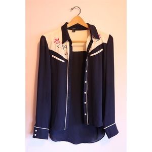 Silk Blouse with floral stitching